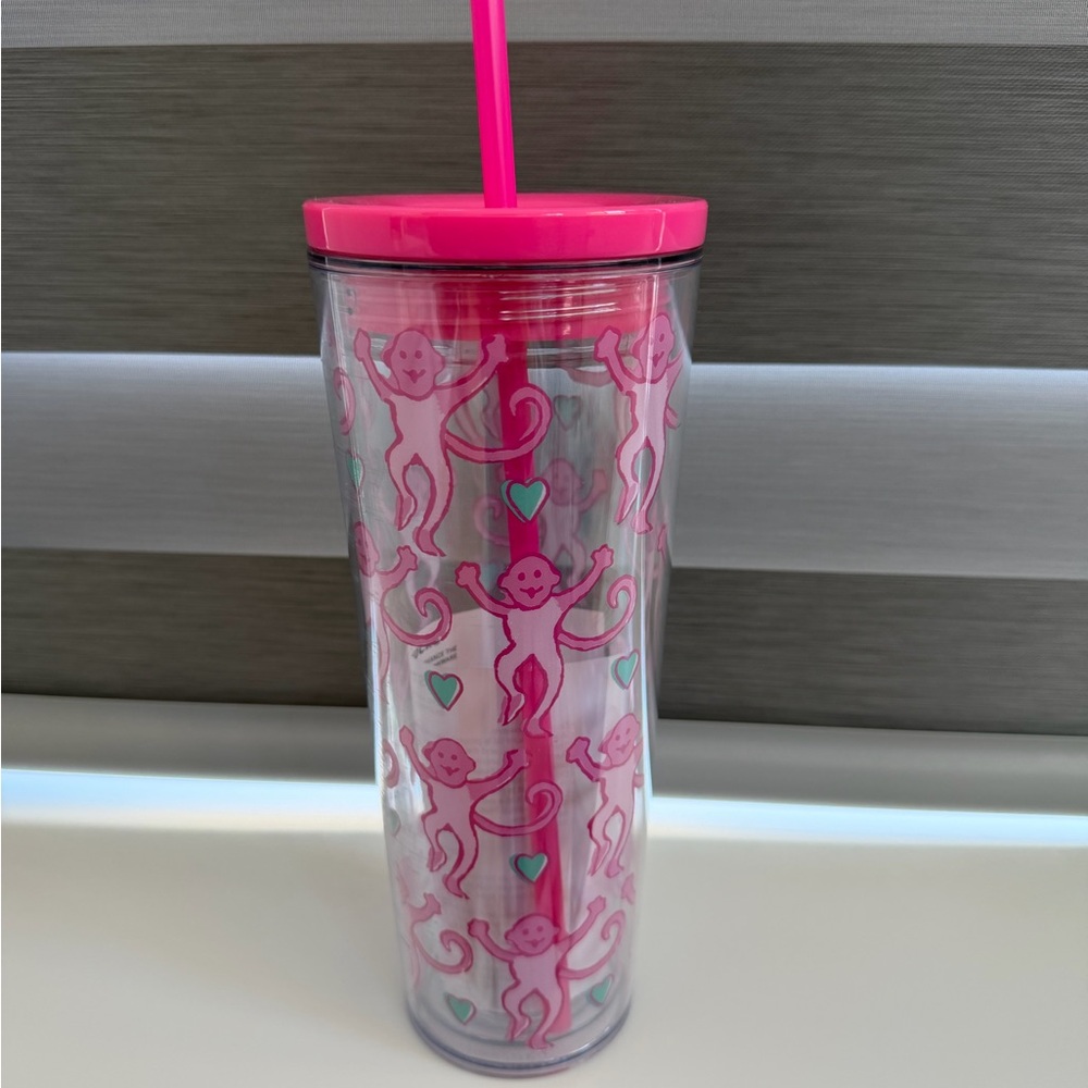Pink Monkey Tumbler with Straw
